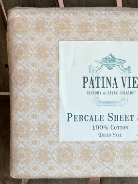 Patina Vie 100% Cotton Queen Size Floral Sheet Set FLOWERING CENTER - TAUPE